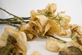 Withered bouquet of flowers, red and dry roses on a white background Royalty Free Stock Photo