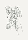 Withered flowers in her hand, gone feeling concept. Hand drawn illustrations