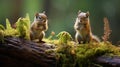 Playful Chipmunks Amidst Enchanting Forest - Captivating Wildlife Photography