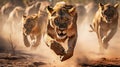 African Pursuit: Lioness Hunt in Motion Royalty Free Stock Photo