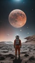 exploration on a rocky surface, astronaut in orange space suit. AI generated
