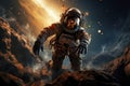 Witness an astronaut on precipice of the unknown, as they step onto the uncharted surface of an extraterrestrial planet.