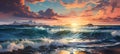 Beautiful seascape at sunset. Panoramic view.. Ai generated Royalty Free Stock Photo