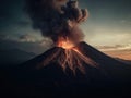 A dramatic view of a volcano erupting with sparks and smoke created with Generative AI