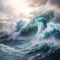 Powerful Giant Waves in Ocean. Massive Sea Waves.