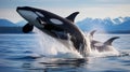 Dynamic Duo: Majestic Orcas in Mid-Air Leap