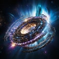 Cosmic Journey: A Captivating Spaceship Navigating a Vibrant Wormhole Royalty Free Stock Photo