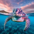 Majestic Sea Turtle at Sunrise Royalty Free Stock Photo