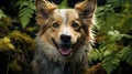 Witness boundless excitement of a carefree dog exploring the forest with glee. Ai generated
