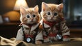 Two Dedicated Kitten Rescuers in Ambulance Uniforms AI Generated