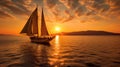 Golden Horizons: A Serene Sunset on the Sailing Yacht