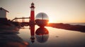 Sunset Reflection: Metal Ball and the Captivating Lighthouse