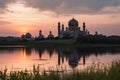 Ai Generative Beautiful sunset over the Taj Mahal in Agra, India Royalty Free Stock Photo