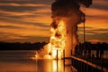 Massive Fire Erupts From Water - Spectacular Scene of Natures Fury Unleashed