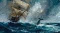 Epic Encounter: Pequod vs. Moby Dick - Maritime Masterpiece Royalty Free Stock Photo