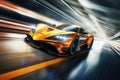Witness the breathtaking sight of an orange sports car speeding through a tunnel with sheer power and adrenaline, Racing car at