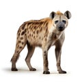 Hyena standing isolated on white background. Side view.