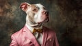 A Pit Bull exudes elegance in an adorable pink suit, a heartwarming and stylish canine fashion statement, Ai Generated Royalty Free Stock Photo
