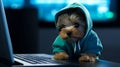 Tech-Savvy Pup: Adorable Hacker Dog Surrounded by Computer Gadgets