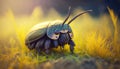 Nature\'s Living Jewel - A Glittering Beetle on a Flower. Generative AI