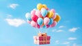 Up in the Sky: Gift Box and Colorful Balloons - Generative AI Royalty Free Stock Photo