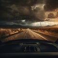 Captivating Desert Storm: A Glimpse Through a Dusty Car Windshield