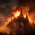 Inferno Unleashed: Flames Engulf a Majestic Gothic Church