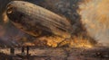 Tragic Skyfall: Painting Captures the Ill-Fated Crash of Hindenburg Royalty Free Stock Photo