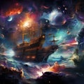 Colorful Ships and Submarines Navigating through Ethereal Cosmic Nebulas