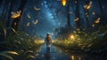 Celestial Ballet of Raindrop Fireflies. AI Generate