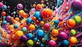 Explosion of brightly colored paint drops