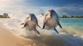 Dynamic Delight: Playful Dolphins Leaping in Tropical Waters