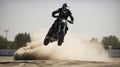 A motorcycle stunt rider doing tricks on a course created with Generative AI