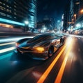 Urban Velocity: High-Speed Sports Car Zips Through City Nightlights