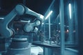 Robotic Precision: Arm Robot Engaged in Industrial Operations with Screen Monitor Control