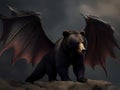 Majestic Fusion: Bear with Dark Dragon Wings in Captivating Image