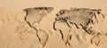 World Map Traced in Sand Made of Sand