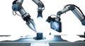 Robotic arms performing precision tasks automation and advanced manufacturing technologies future of industry white background Royalty Free Stock Photo