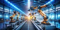 FutureForward Manufacturing Automated Assembly Line in a Modern Smart Factory with Advanced Robotics and Digital