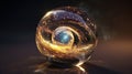 Witness the Galactic Sphere Elegance, a glass ball infused with cosmic patterns. Generative Ai