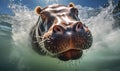 Witness the grace and power of a hippopotamus as it swims underwater