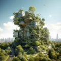 Witness the harmonious blend of urban life and nature in this eco-conscious cityscape. Skyscrapers adorned with greenery, a