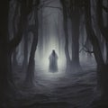 Ethereal Presence: Ghostly Figure Amidst the Enshrouded Forest