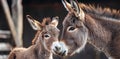 Heartwarming scene of a mother donkey tenderly nuzzling her foal