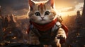 Adventurous Superhero Kitten Soaring Above a Sunlit City AI Generated