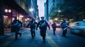 Police officers running on street