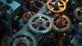 Witness the intricate dance of mechanism, gears, and cogs in industrial equipment at work. Ai Generated Royalty Free Stock Photo