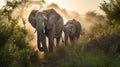 Sunrise Safari: A Family of Elephants in the African Savannah