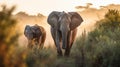 Sunrise Safari: A Family of Elephants in the African Savannah