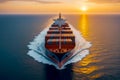 Sunset Elegance, Aerial Shot of Container Ship on Open Sea, AI Generated
